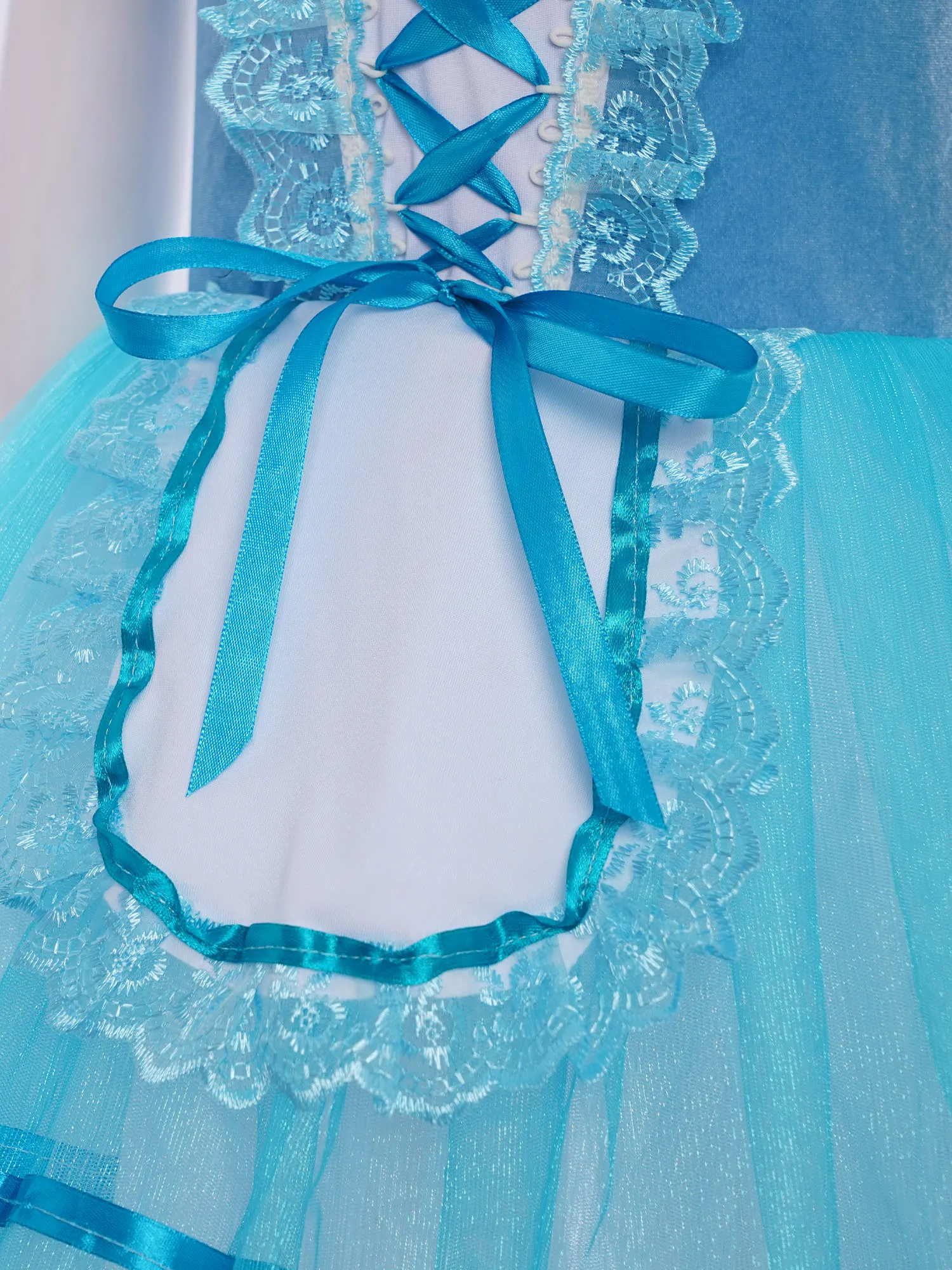 فستان باليه توتو للأطفال البنات بأكمام منتفخة مزين بالدانتيل ورباط علوي من المخمل فستان بطبقات للجمباز والتزلج على الجليد