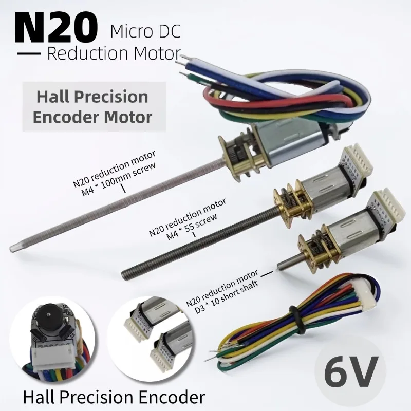 N20 Encoder Motor with Hall Sensor, 6V DC Micro Gear Motor Low Speed, M4 Threaded Shaft for DIY Robotics and Models