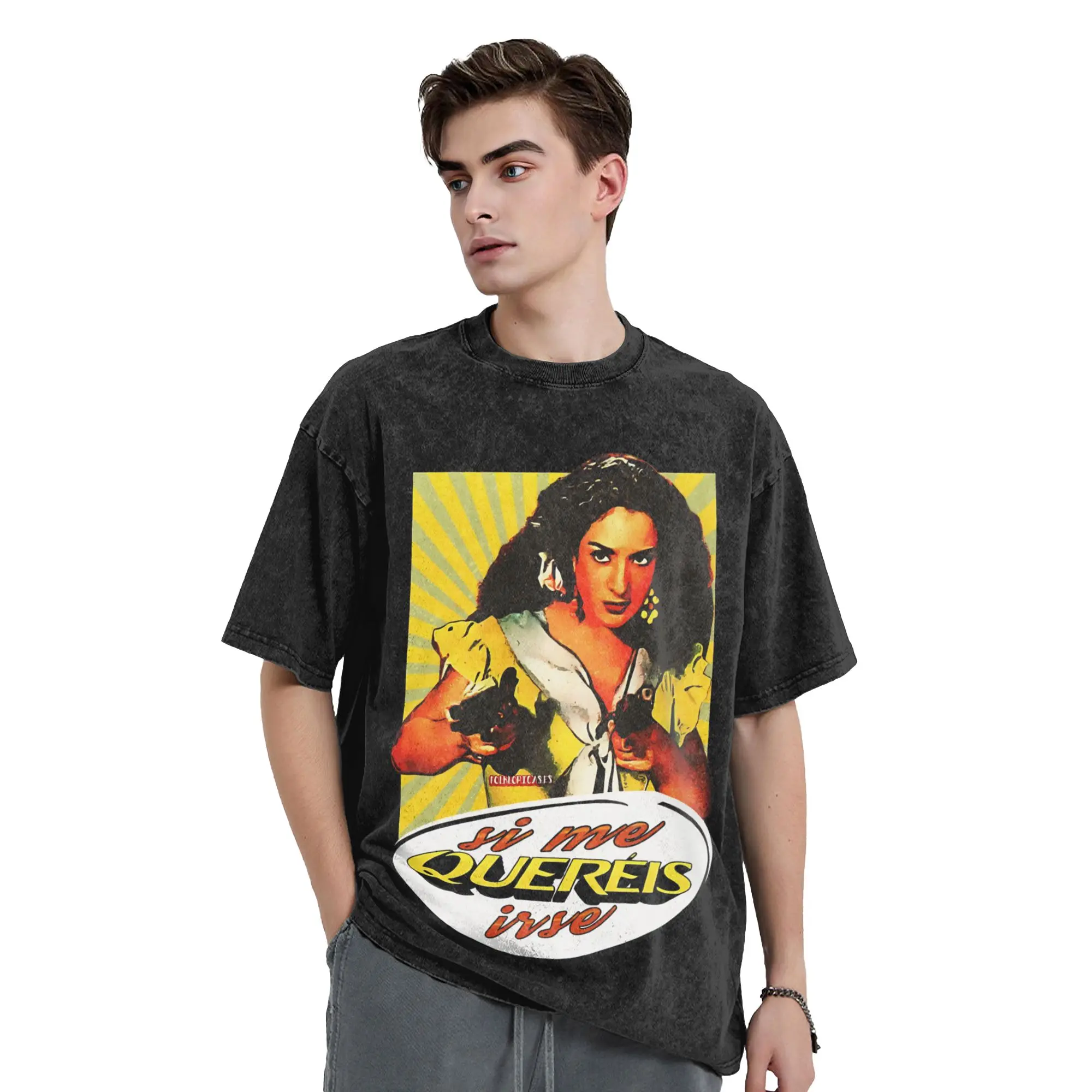 Aesthetic Lola Flores If you want me to go comics  Vintage Washed T-Shirt Men's Round Neck Top Tee Singer Legend Cotton Top Tee