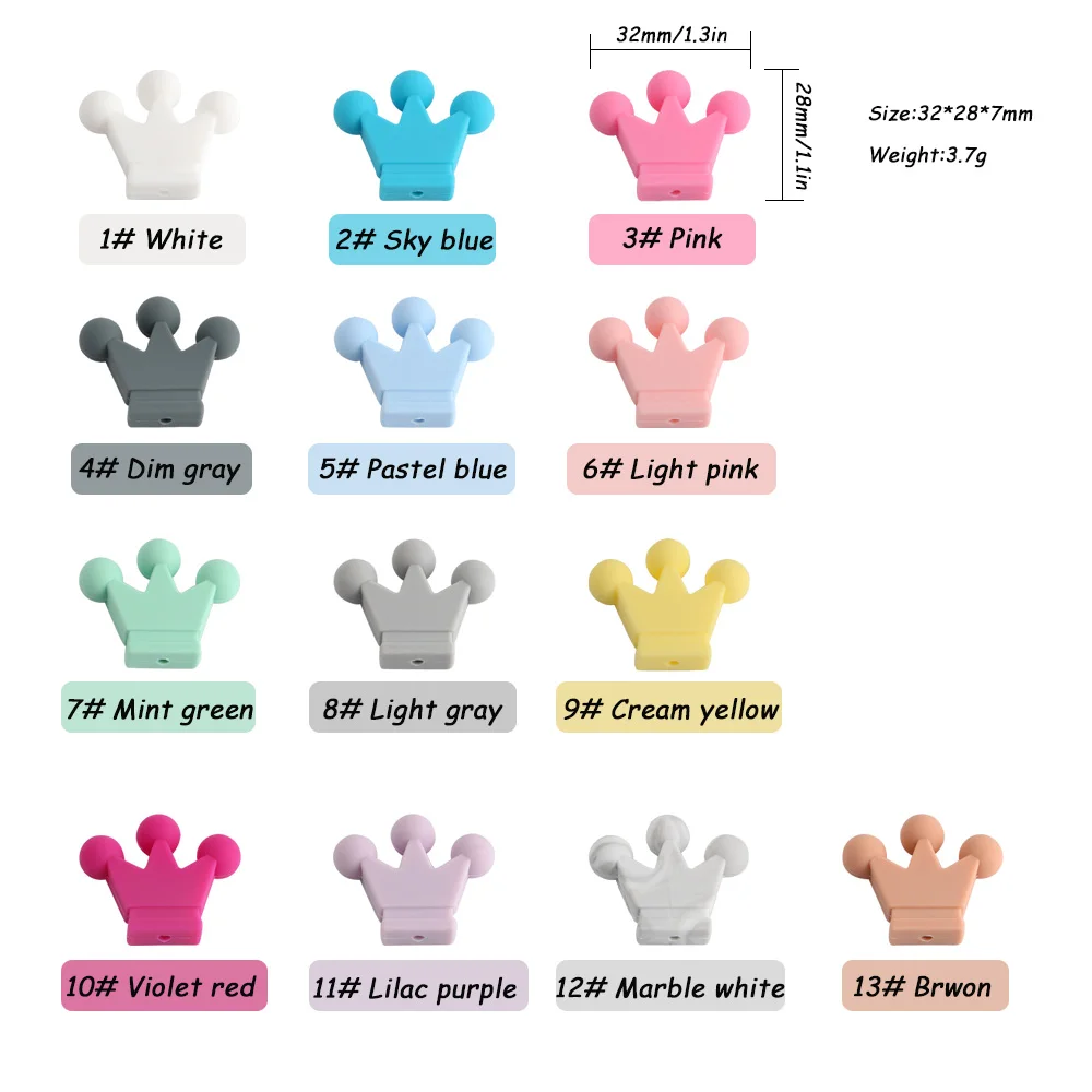 10/20Pcs Crown Silicone Beads Food Grade Baby Teething Silicone Pacifier Chain Necklace Jewelry Accessories Baby Toys