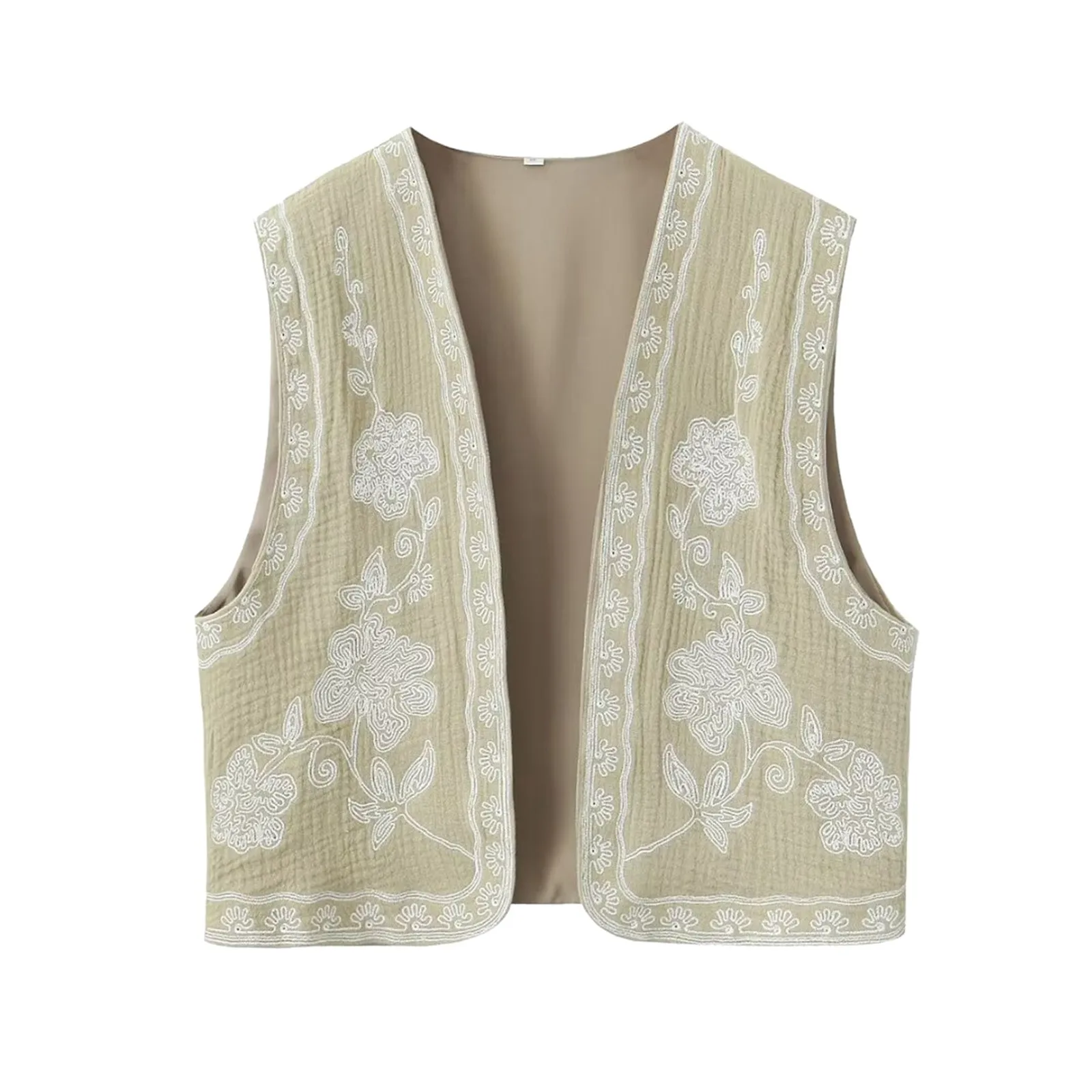 

Women Sleeveless French Fashion Versatile Embroidered Short Cardigan Casual Vest Puffy Crop Coat