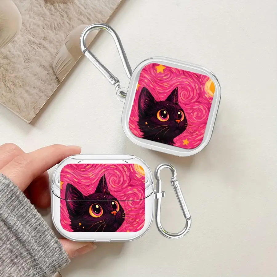 Cat Pink Starry Night Art Clear Earphone Cases Cover Case For Samsung Galaxy Buds 3 FE 3Pro Live 4Pro 2 4 Pro