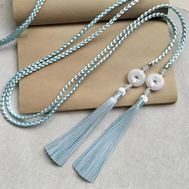 Vintage handgewebter Hanfu-Gürtel im chinesischen Stil mit traditionellem Ping-An-Anhänger, Taillenseil mit Quasten für Männer und Frauen. – Detail 2