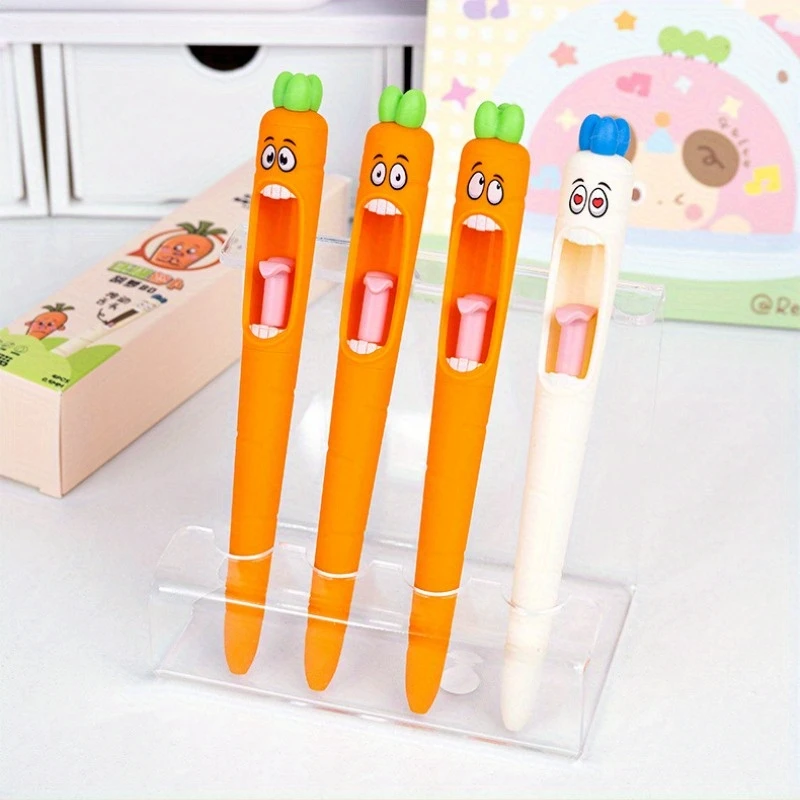 4pcs Multi-Expression Radish Shaped Gel Pens Creative Fresh Stationery Supplies Stress Relief Writing Tool for Study Office