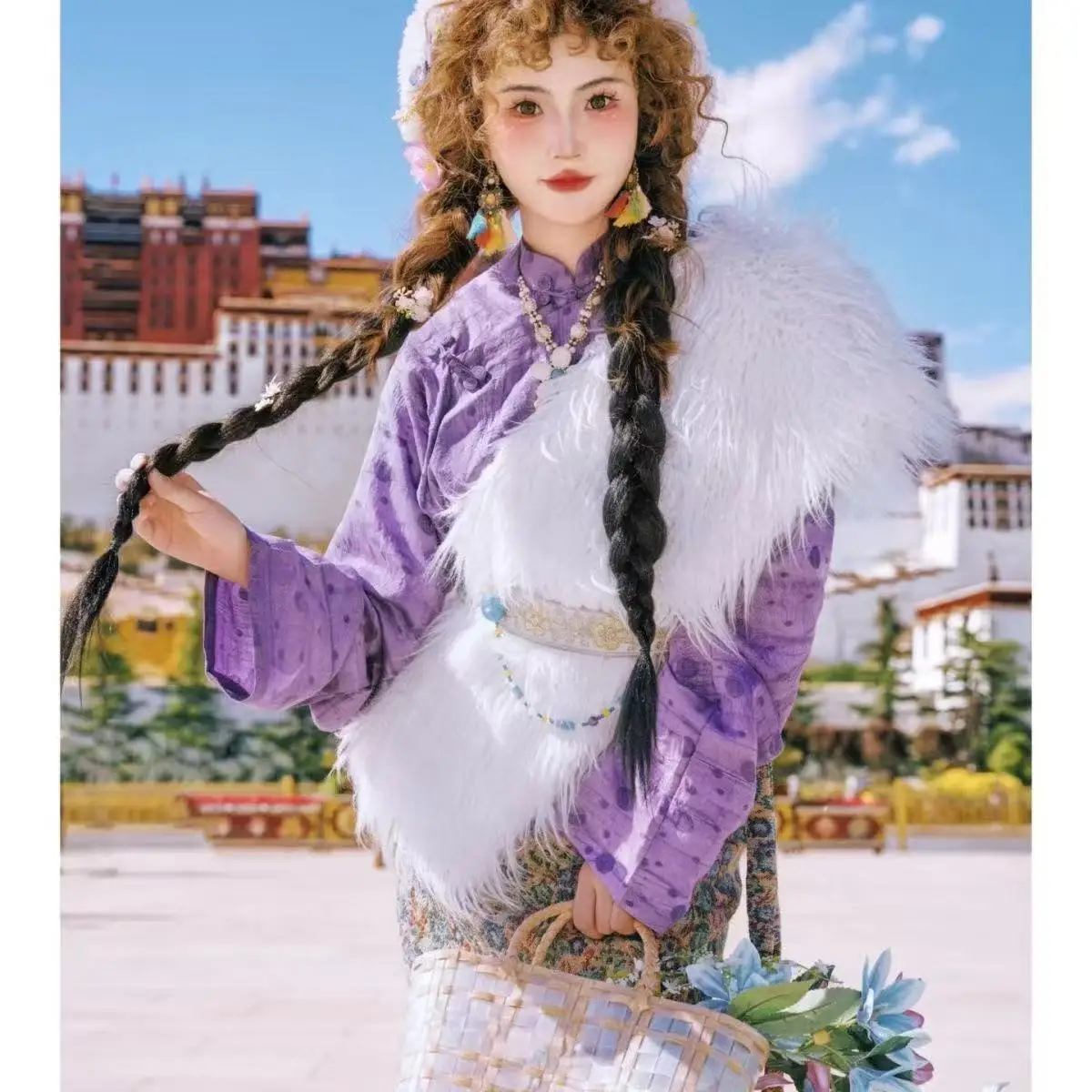 Elegant Tibetan Robe Women's Traditional Ethnic Minority Clothing Vintage Zang Style Gown Suit Travel Wedding Bride Outfits