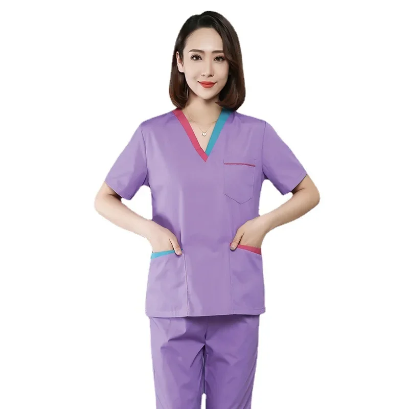 Scrub Sets Short-sleeved Women's Cotton Surgical Clothes Beauty Salon Doctor Overalls Operating Room Quick-drying Sets