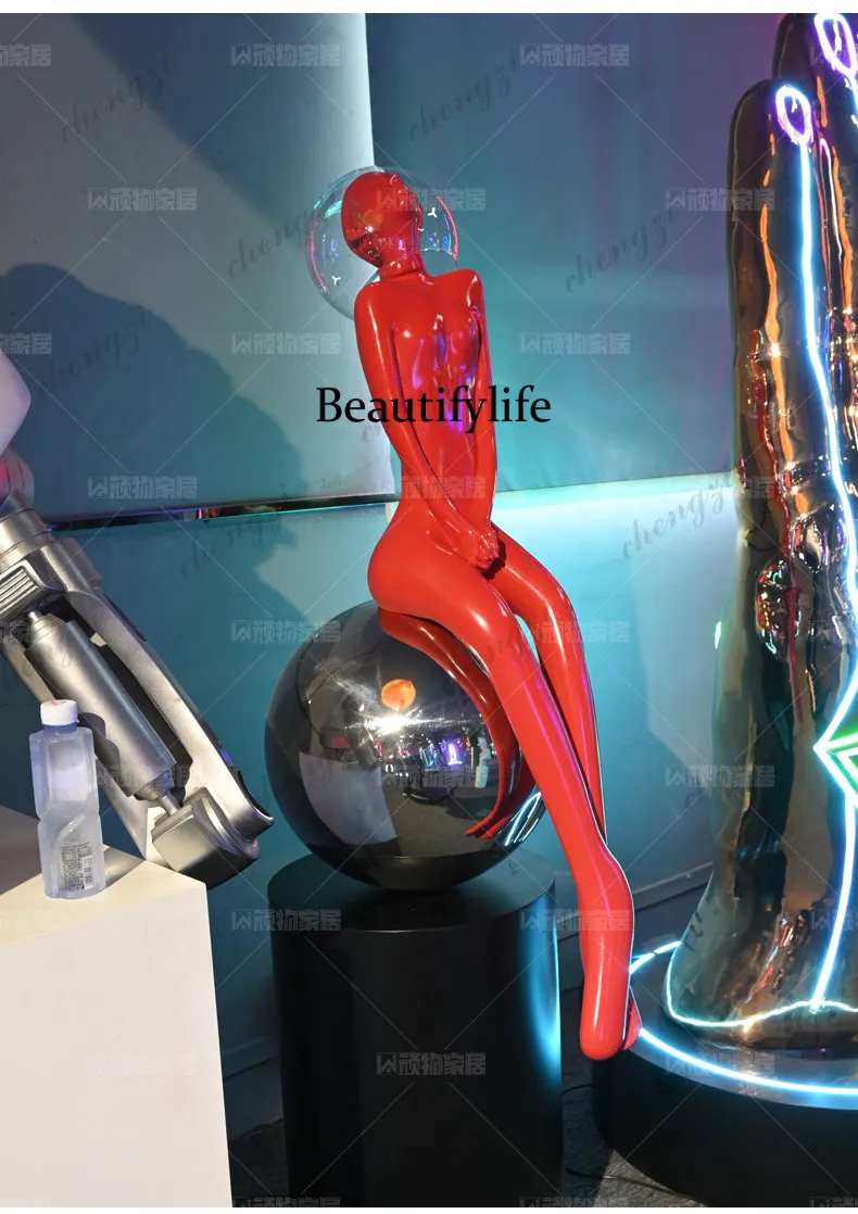Glazed Girl Art Installation, Interstellar Mecha Science Fiction Technology Sculpture Beautiful Girl Large