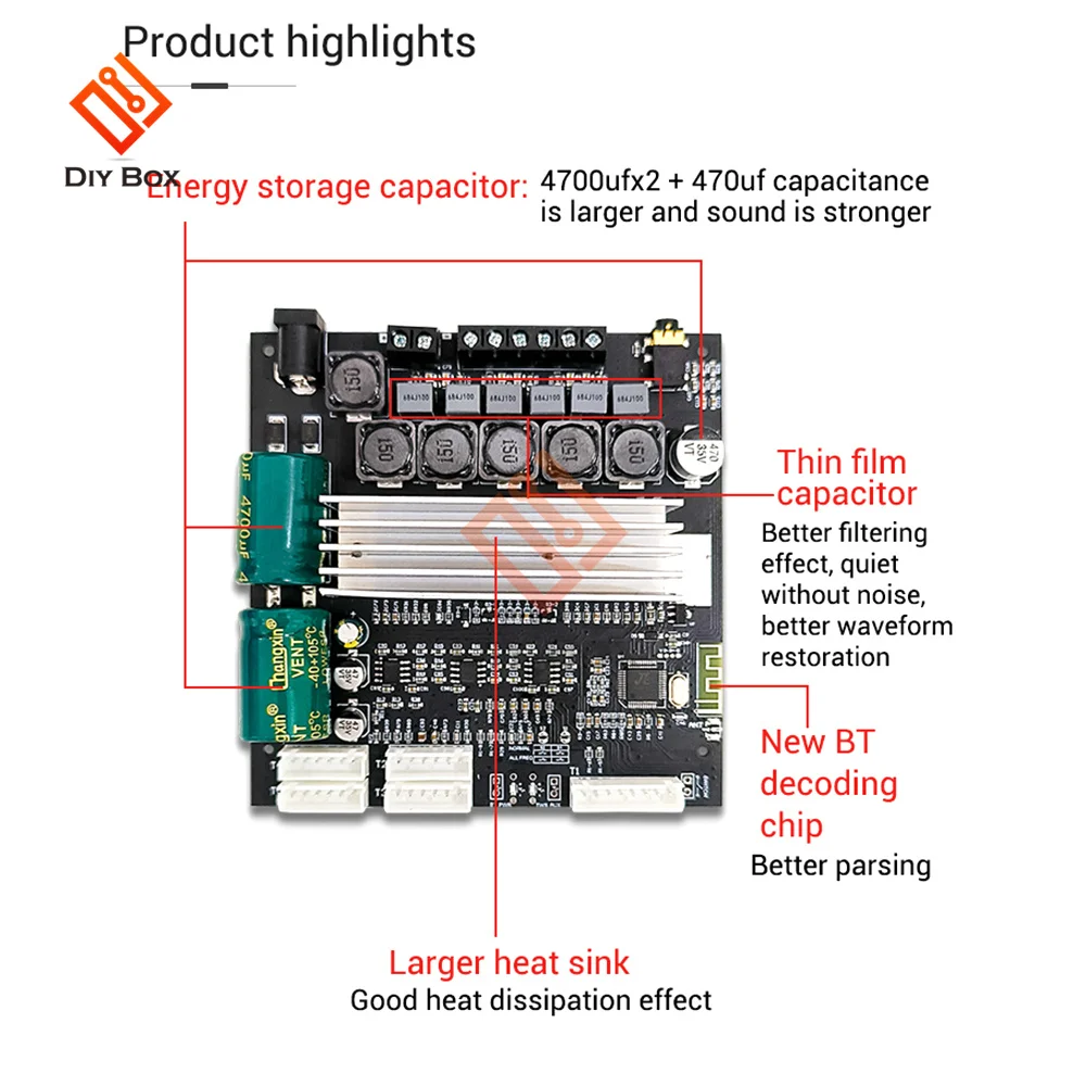 2.1 Channel Bluetooth 5.1 Audio Bass Power Amplifier Board TPA3116 Module TWS to Box Potentiometer External 50WX2+100W