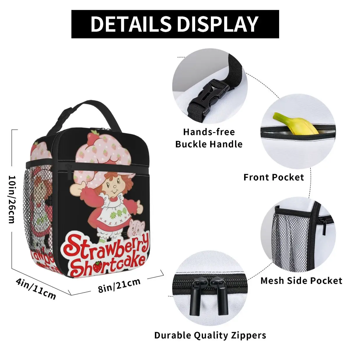 Sweet Strawberry Character Art Insulated Lunch Bag for Women Office Cooler Thermal Food Box Tote Portable Lunch Boxes Container