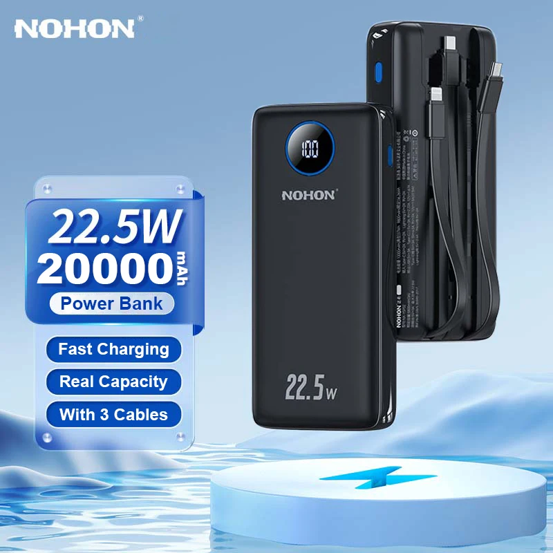 

NOHON 20000mAh Power Brank 22.5W PD QC3.0 Fast Charging PowerBrank for IPhone Xiaomi Samsung Portable Charger