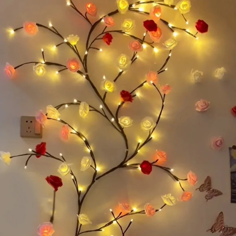 Flower Branch LED Light DIY Fairy Light USB Plug in Creative Wall Decor Light with Remote Control Bendable for Wall Window Decor