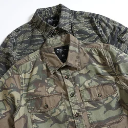 American Retro Military Style Heavyweight Long Sleeved Cargo Camouflage Shirt Men's Pure Cotton Washed Pocket Casual Blouses