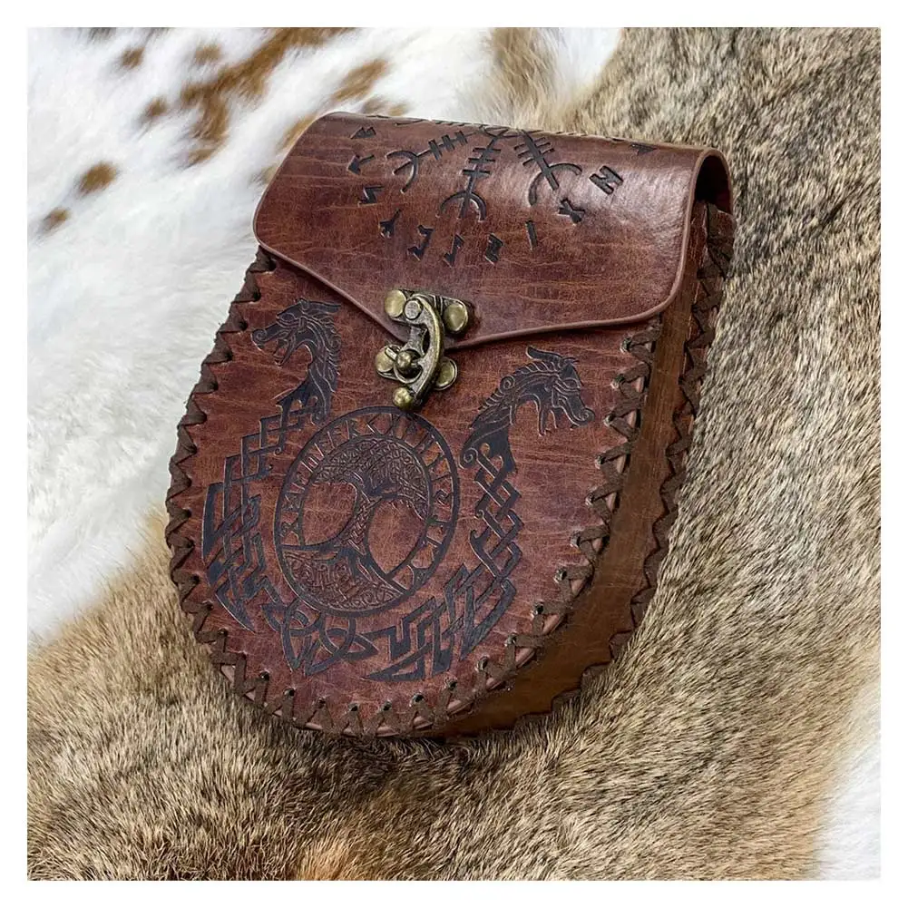 Middeleeuwse Buideltas Viking Ridder Cosplay Mannen Renaissance Leren Tas Fantasie Geld Portemonnee Halloween Kostuum Accessoires