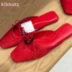 Płaskie z pantofelkami Muller Velvet Bows Square Toe Slip-On Solid Color Fashion Comfortable Novelty Women Party Shoes Newest