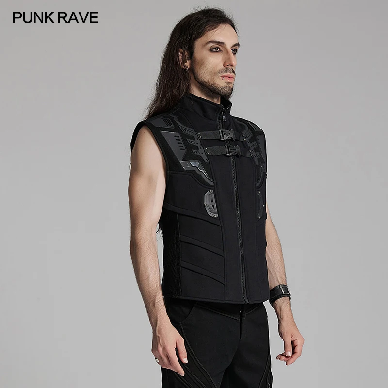 PUNK RAVE Men's Cyberpunk Wide Shoulder Personalized Vest Futuristic Feel Cool Handsome Slim  Men Clothing