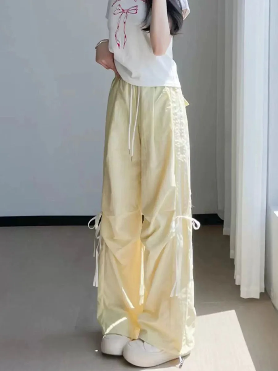 กางเกงลำลองเอวสูงสีน้ำเงินสำหรับเด็กผู้หญิง รุ่นพาราชูท นอต วอร์คแวร์ ขายาว ทรงบาง รุ่นซัมเมอร์