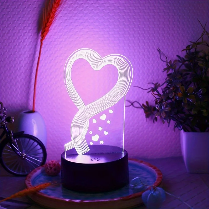 Heart Shape 3D Night Light Optical Illusion Lamp With Touch Control 7-Color Ambient Light Table Lamps For Home Decor and Gift