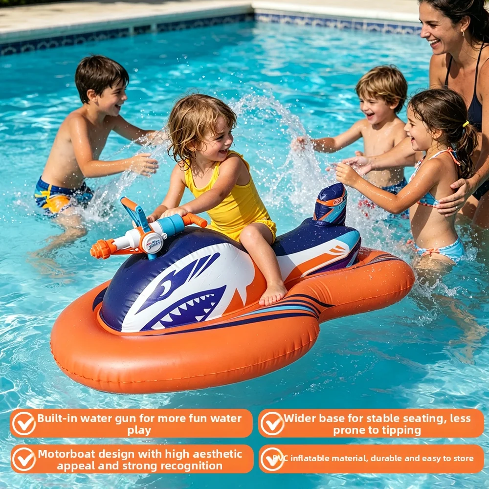 Inflatable Jet Ski with Water Gun Thickened PVC Water Floating Ride On Boat Portable Summer Water Play Toy for Kids Pool Lake view 3