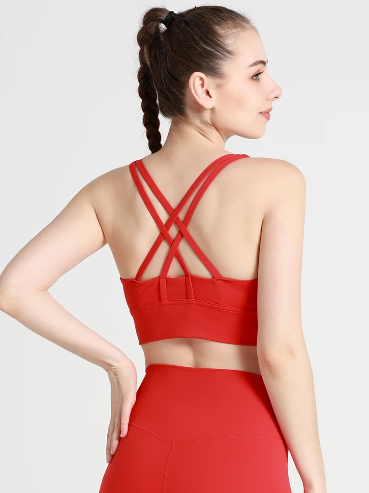Couleur unie femmes Fitness Yoga soutiens-gorge course dos sport soutiens-gorge haut en Nylon femmes soutien-gorge Sexy sous-vêtements respirants pour les femmes salle de sport