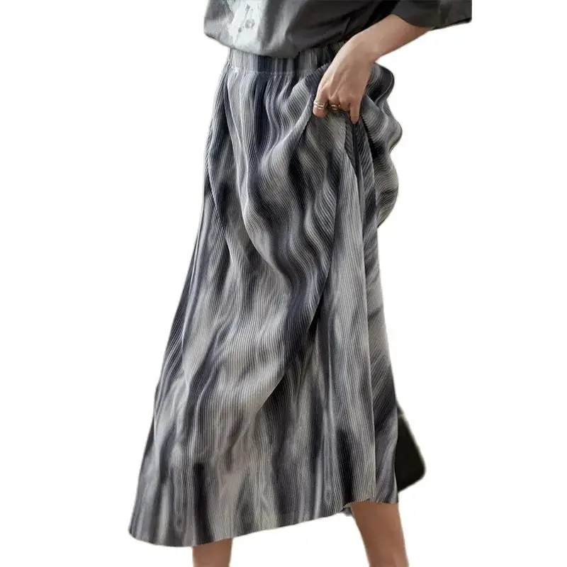 

Casual Retro Tie dye ink Print Elastic High Waisted Skirt For Women's Clothing Spring Summer A-line Umbrella Wrap Skirts 2024