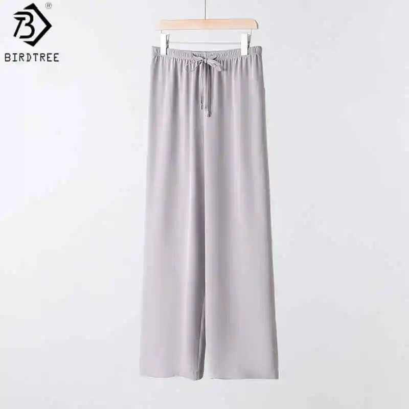 

Широкие брюки Birdtree из 100% натурального шелка, женские однотонные прямые брюки с широкими штанинами, на резинке с завязками, новинка 2026 года P61423JF