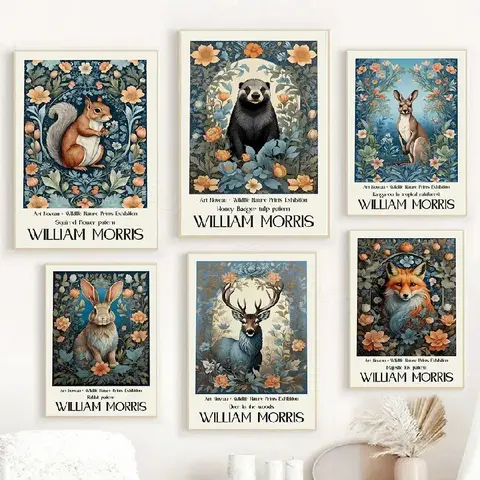 Exhibition Poster William Morri Lion Fox Rabbit Owl Deer Canvas Print Painting Botanical Art Wall Pictures For Living Room Decor