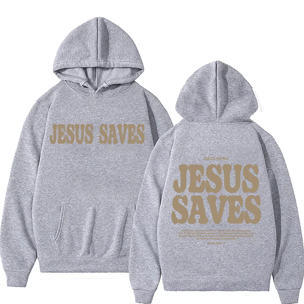 Aesthetic Jesus Saves Hoodies Christian Apparel Print Oversized Sweatshirts Men Women Vintage Fashion Autumn/Winter Warm Hoodie