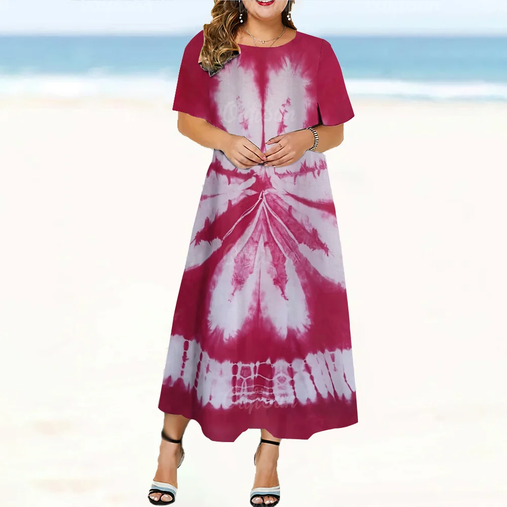 2024 New Design Sukienki damskie Tie Dye Print Eleganckie i piękne sukienki midi Plus Size Kobieca sukienka z krótkim rękawem Lato