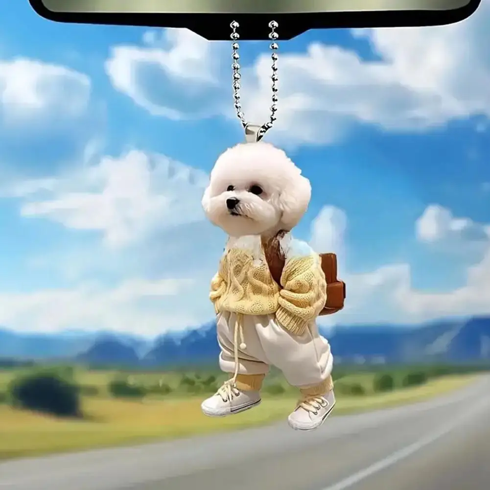 Acrylic 2D Pendant For Car Interior Decoration Creative Little Dog Bag Pendant Cute Teddy Dog Keychain Backpack Keychain Gift