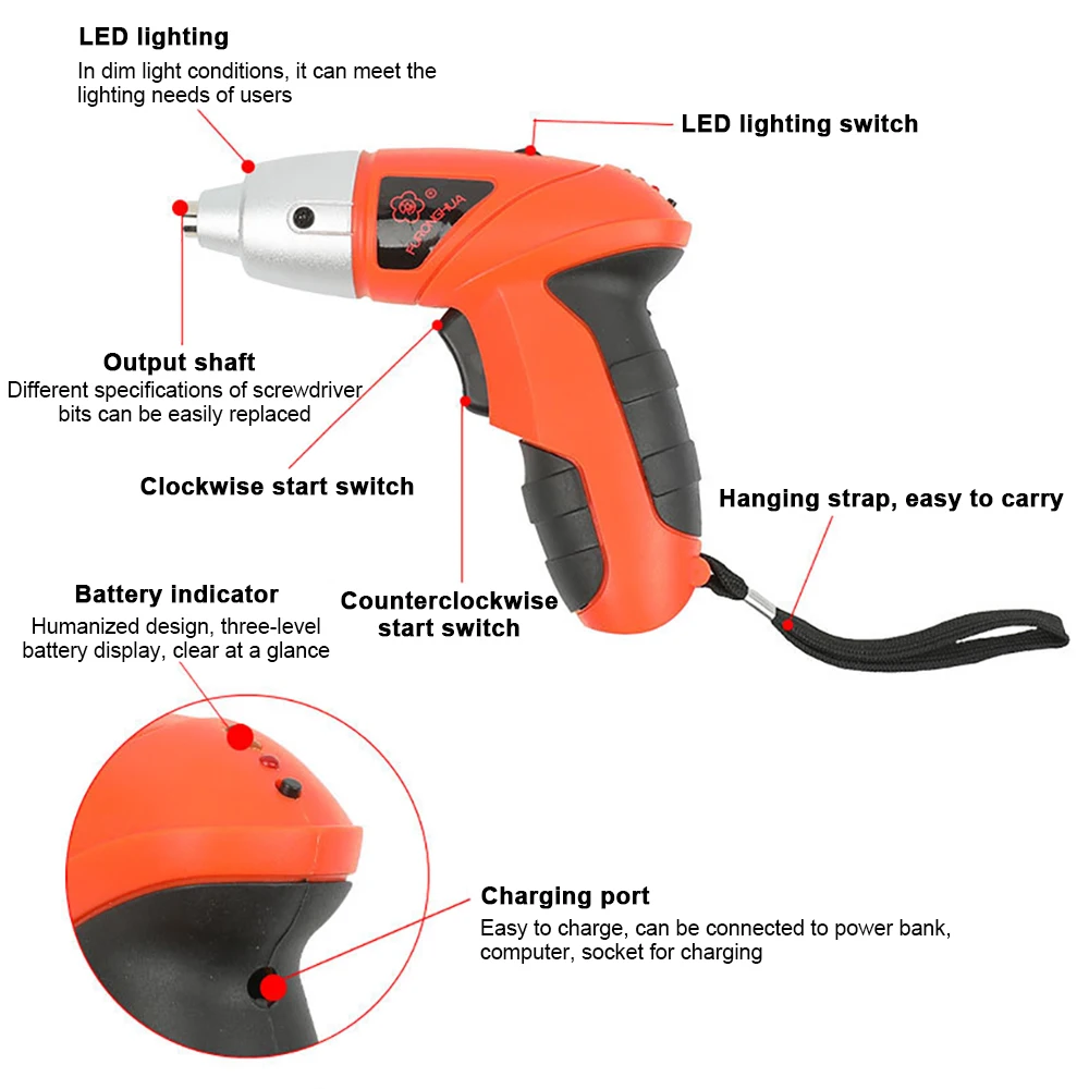 46 قطعة 3.6 فولت الحفر الكهربائية طقم أدوات كهربائية لاسلكية الصيانة المنزلية إصلاح 200 مللي أمبير بطارية ليثيوم مفك منزلي صغير #2