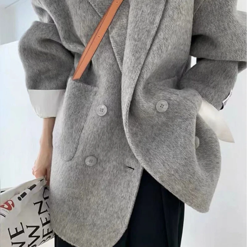 2024autumn Winter Korean New Tweed Cashmere Coat Short Trenchcoat Women Elegant Outerwear Loose Woolen Tweed Jacket High Quality