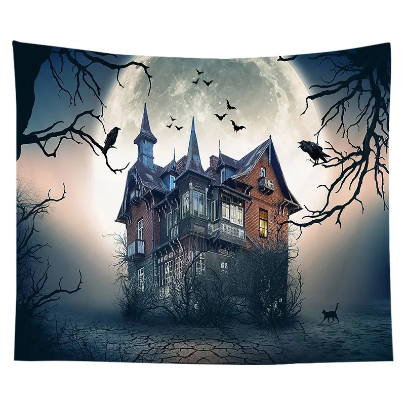 Halloween Tapestry Castle of the Night Cemetery Tapestry Hippie Tapestry Wall Hanging for Bedroom Dorm Living Room Home Decor