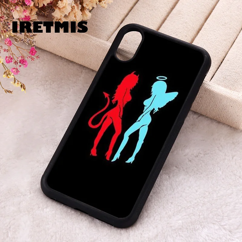 Iretmis Phone Cover Case For iPhone X XS Max XR 11 12 13 PRO MINI 14 15 16 Plus Rubber Silicone Devil Angel