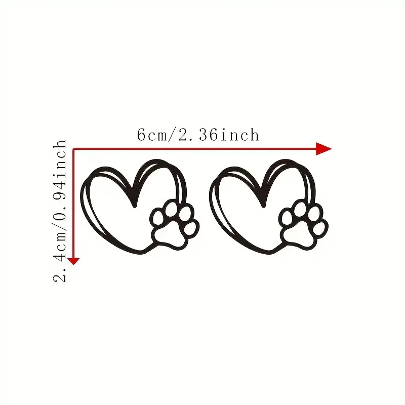 

2Pcs/set Heart-Shaped Paw Print Waterproof Vinyl Sticker for Motorcycle Car Mirror Laptop Cup Decor