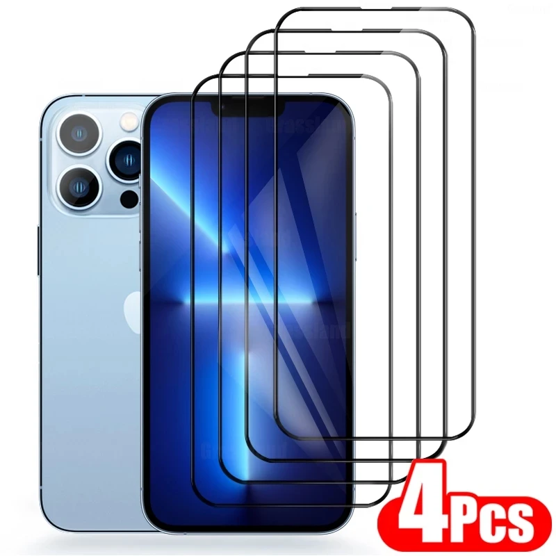 

4PCS Full Cover Protective Glass for iPhone 15 14 13 11 12 Pro MAX XR XSMAX X XS 8 7 6 Plus MINI Screen Protector Tempered Glass