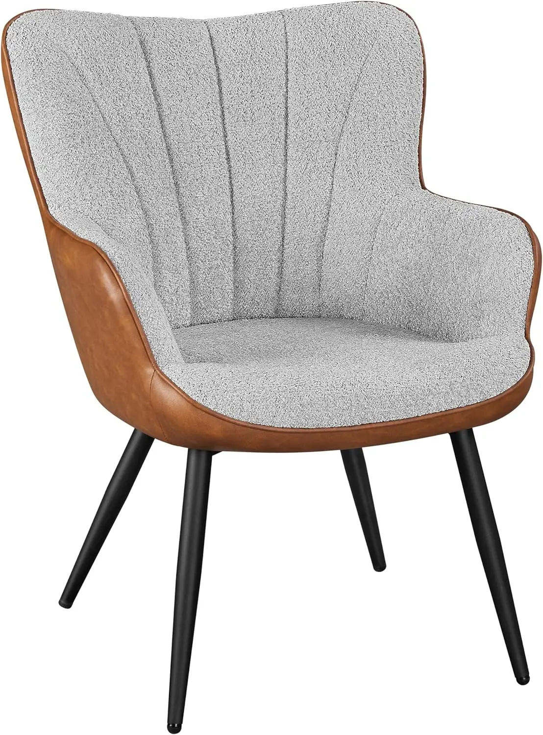 

Accent Chair, Modern Fuzzy Boucle Fabric and Faux Leather Armchair,Upholstered Vanity Chair with High Curved Back and Metal Legs
