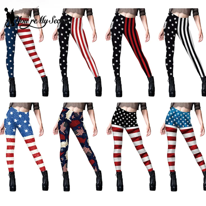 [You\'re My Secret] New American flag Stripes Printed Yoga Pants Women Push Up Fitness Gym  Trouser Pencil Leggins