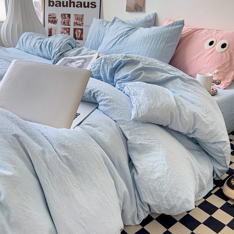 

Корейский однотонный комплект постельного белья: мягкая простыня, пододеяльник, наволочка, полиэстер, размеры Twin, Queen, Full, комплект пододеяльников