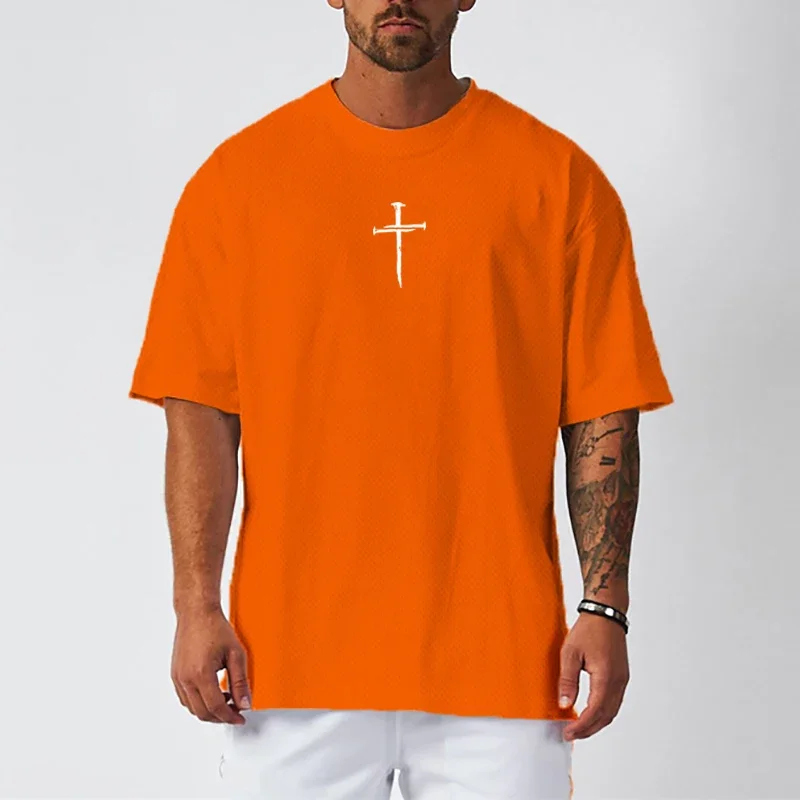 Summer Men Quick Dry Loose Printed Gym Workout Sport Jersey Oversized Dropped Shoulder Half Sleeve Fitness Short Sleeve T-shirt