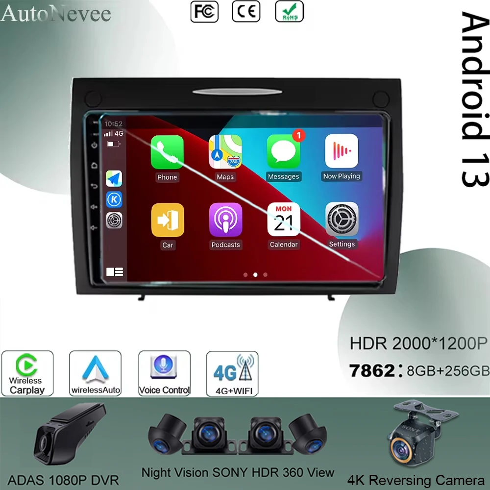 أندرويد 13 لمرسيدس بنز SLK الفئة R171 SLK200 SLK280 SLK300 2000 - 2011 Carplay راديو فيديو DVD QLED لاعب 5G WIFI GPS