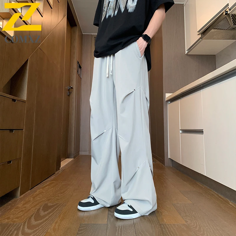 Trendy Men's Sports Pants 2025 Summer New Ice Silk Breathable Street Hip-hop Style Cropped Pants Fashionable Thin Men's Clothing