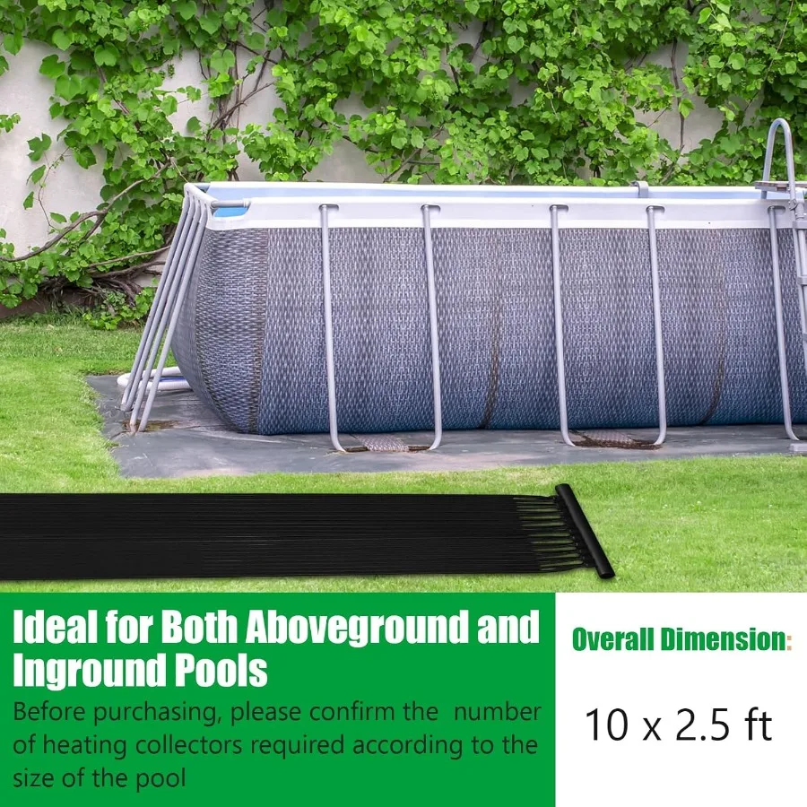 Solar Pool Heater 2.5 x 10 Feet In-Ground/Above-Ground Swimming Pool Heating System Weatherproof Pool Warmer Portable Solar Pan