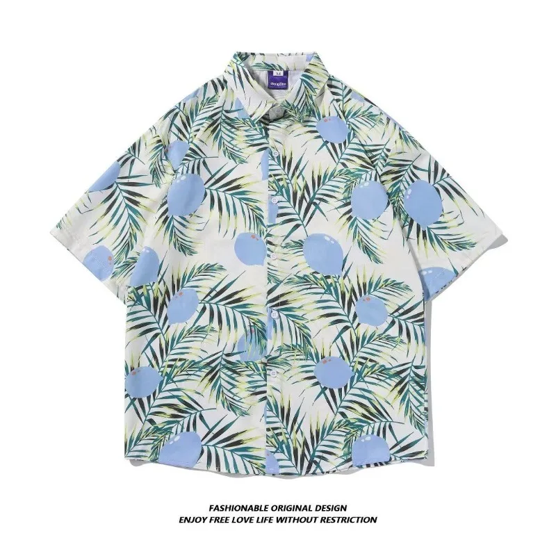 

Beach Hawaiian Printed Shirt Men Summer Turn-down Collar Short Sleeve Lightweight Casual Short Sleeve Loose Couple Vacation Top
