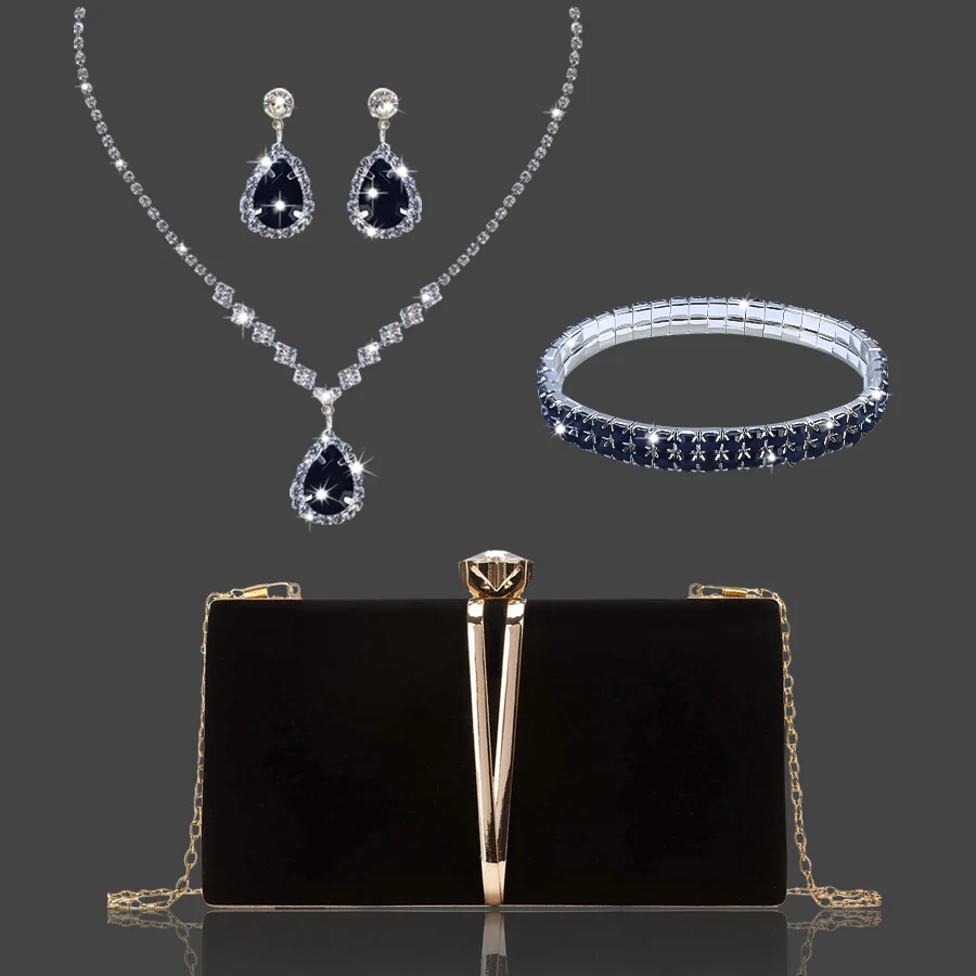 

This elegant and luxurious clutch, paired with sparkling earrings, bracelets and necklaces, is the perfect gift for your friends