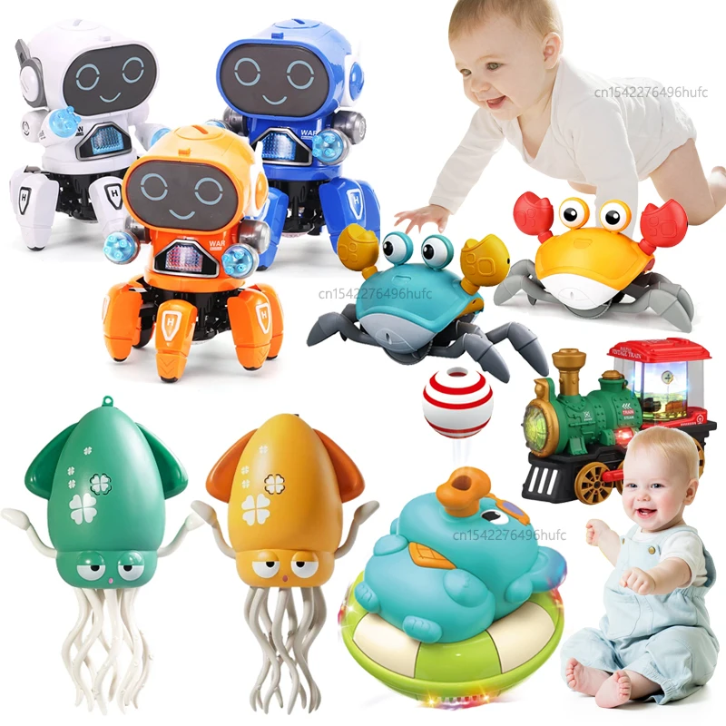 NEWElectric juguetes de animales para bebés, cangrejo que camina, juguete de calamar, Robot inteligente, juguetes interactivos para niños, regalos de cumpleaños
