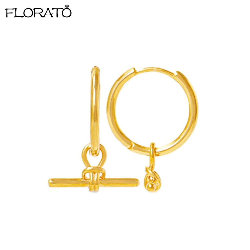 925 Sterling Silver Needle Vintage Geometry Pendant Earrings Gold Color Hoop Earrings for Women Fashion Party Jewelry Brincos