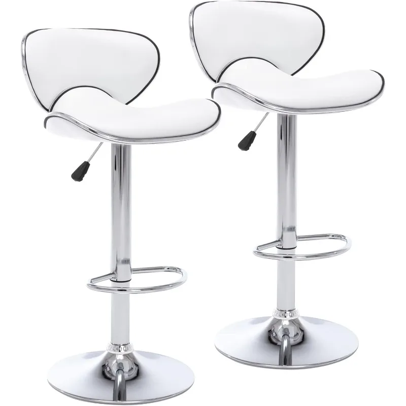PU leather adjustable bar stool, modern rotating bar stool with backrest, armless high chair set of 2 (pearl white)