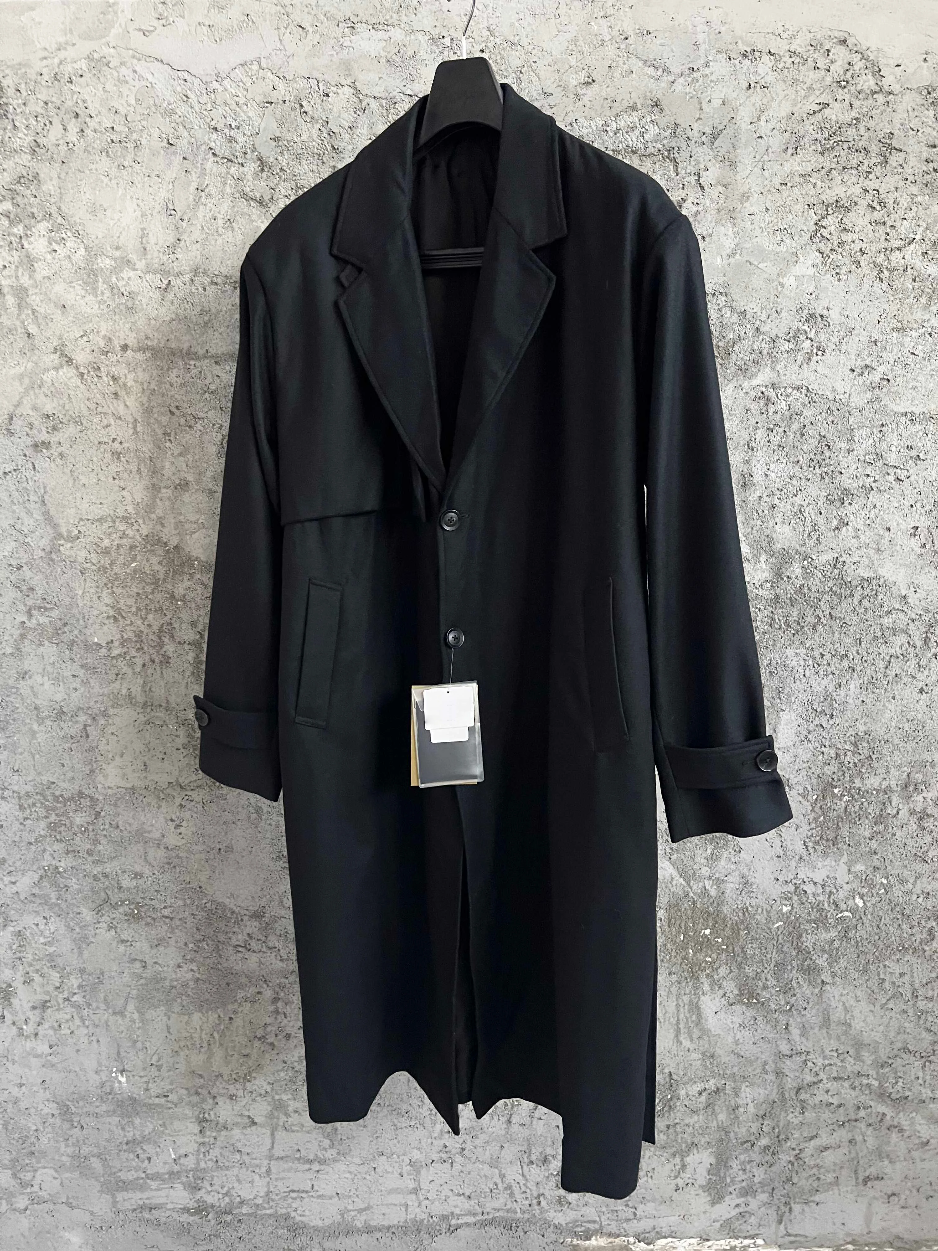 

TOP-YAMAMOTO original wool single-breasted windbreaker jacket with flap design, mid-length suit jacket for men