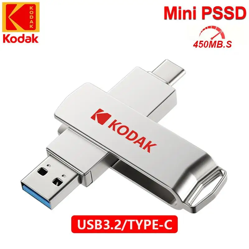 KODAK X203 USB3.2 Mini Metal PSSD 1TB 2 in 1 External Solid State Drive 128GB  256GB 512GB For Laptops Desktops PS5 XBOX PS4