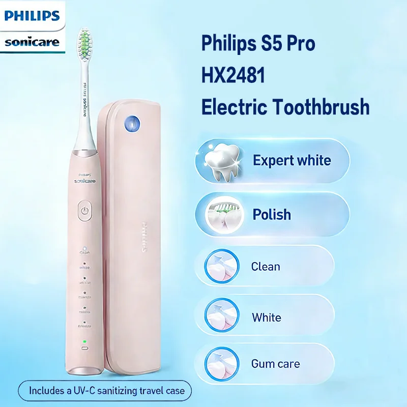 PHILIPS Electric Toothbrush 5 Modes Soft Bristled Sonic Toothbrush Waterproof 2-Minute Timer For Cleaning Tartar Gift For Lovers